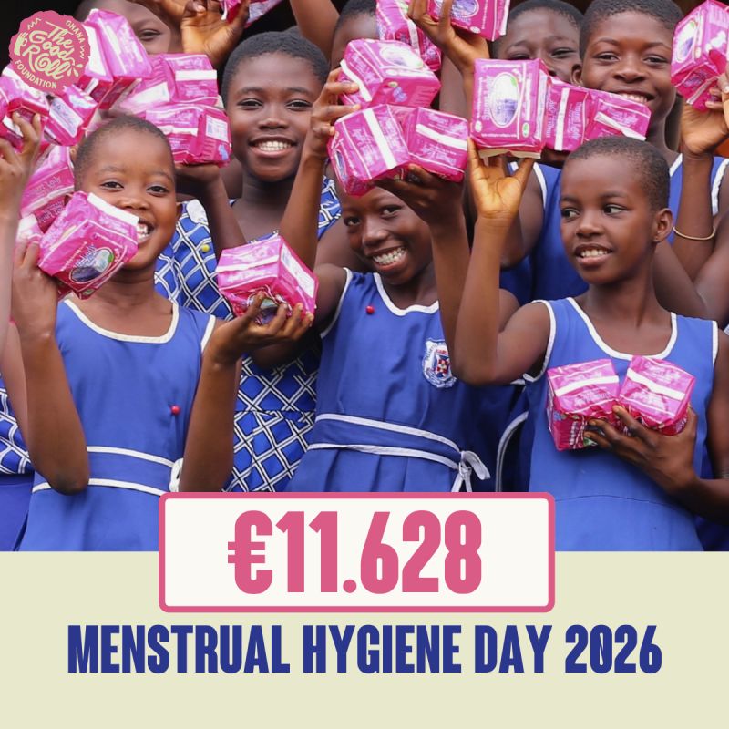 Schoolmeisjes in Ghana met menstruatieproducten, Menstrual Hygiene Day 2026, €11.628 opgehaald